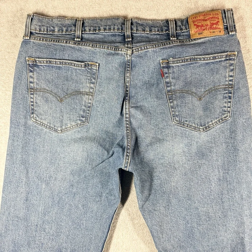 Levis‎ 505 Jeans Mens 40x34 Blue Regular Straight Mid Rise Stretch Medium Wash